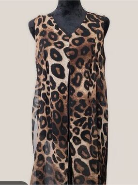 0169 Adele and May Leopard Print Sleeveless Duster Vest - Brown & Black